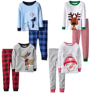 फैशन कपास बुटीक बच्चों के बच्चे को कपड़े पायजामा सेट थोक बच्चों क्रिसमस पजामा