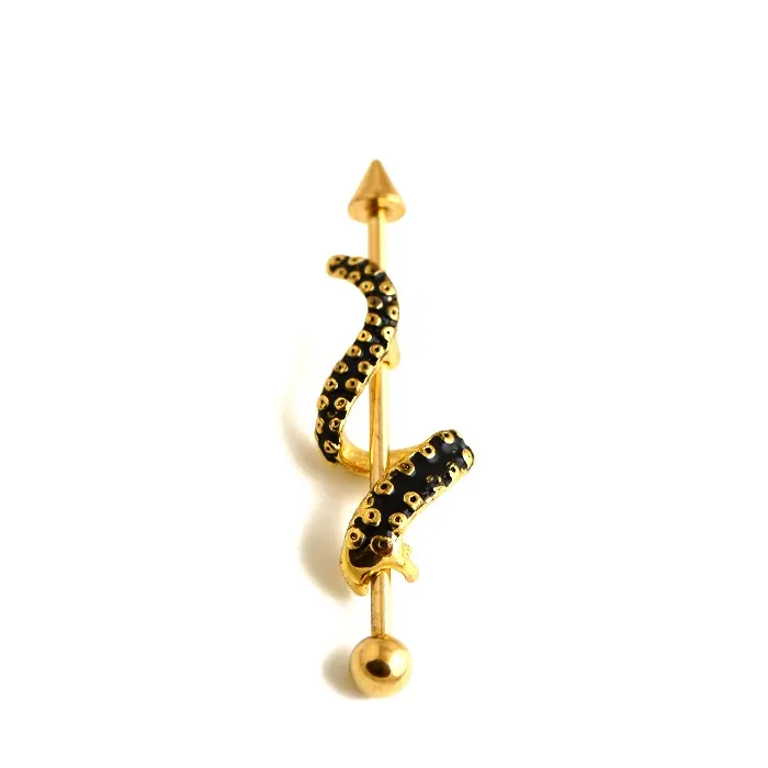 Gold Plated Steel Dragon Industrial Barbell Erotic Body Jewelry