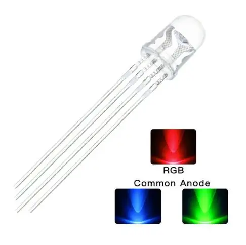 หลอด LED กลมไตรรงค์ LED ไดโอดเปล่งแสงโปร่งใส5มม. RGB LED แคโทดทั่วไป4pin สีแดงสีเขียวสีน้ำเงิน