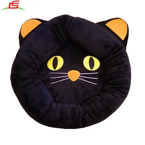 Halloween Ronde Zwarte Pluche Kat Gezicht Huisdier Katten Bed