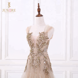 Sparkline Tulle encolure carrée manches corsage ajusté robe de soirée longue perlée lourde avec paillettes - Product Image 5
