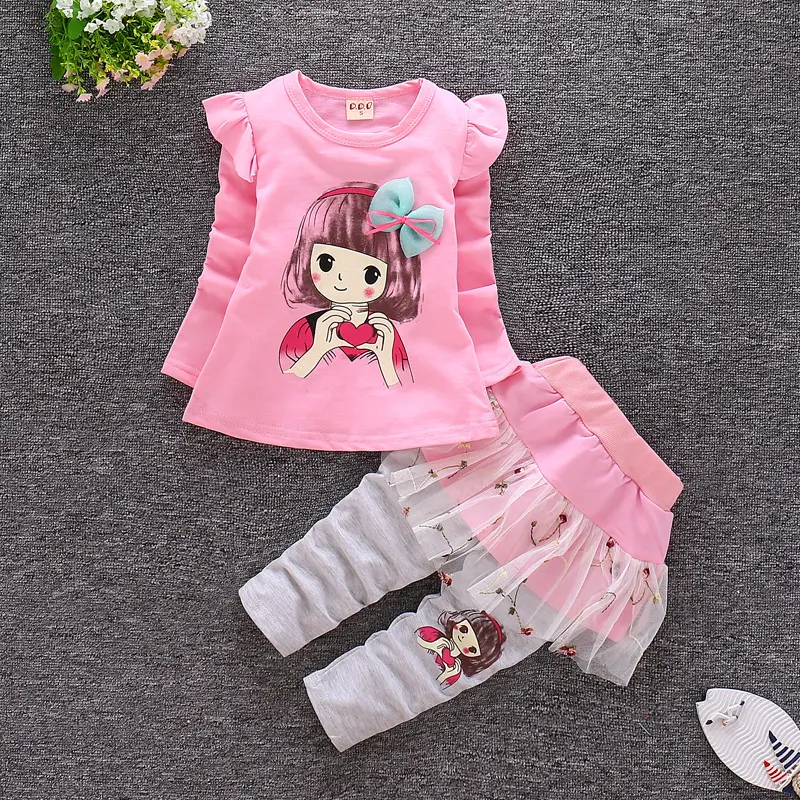 Otoño manga larga 2 piezas falda gauzy ropa de bebé niños vestido de niña recién nacida