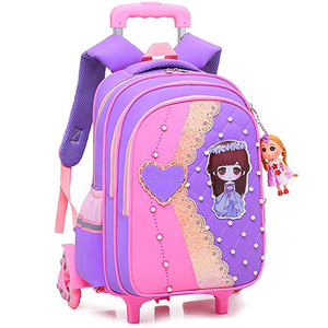 Article populaire 6 roues polyester <span class=keywords><strong>sac</strong></span> à dos détachable dentelle perle décor <span class=keywords><strong>princesse</strong></span> fille chariot cartable - Product Image 6