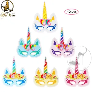 Nuovo Stile 12pcs di Compleanno Per Bambini Unicorn Maschere di Carta per la vendita