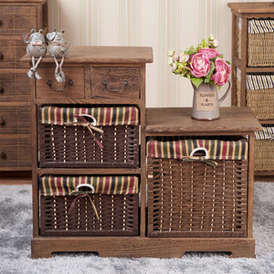 Recyclable Wooden Storage Cabinet <strong>Wicker</strong> Basket <strong>Drawers</strong> - Product Image 5