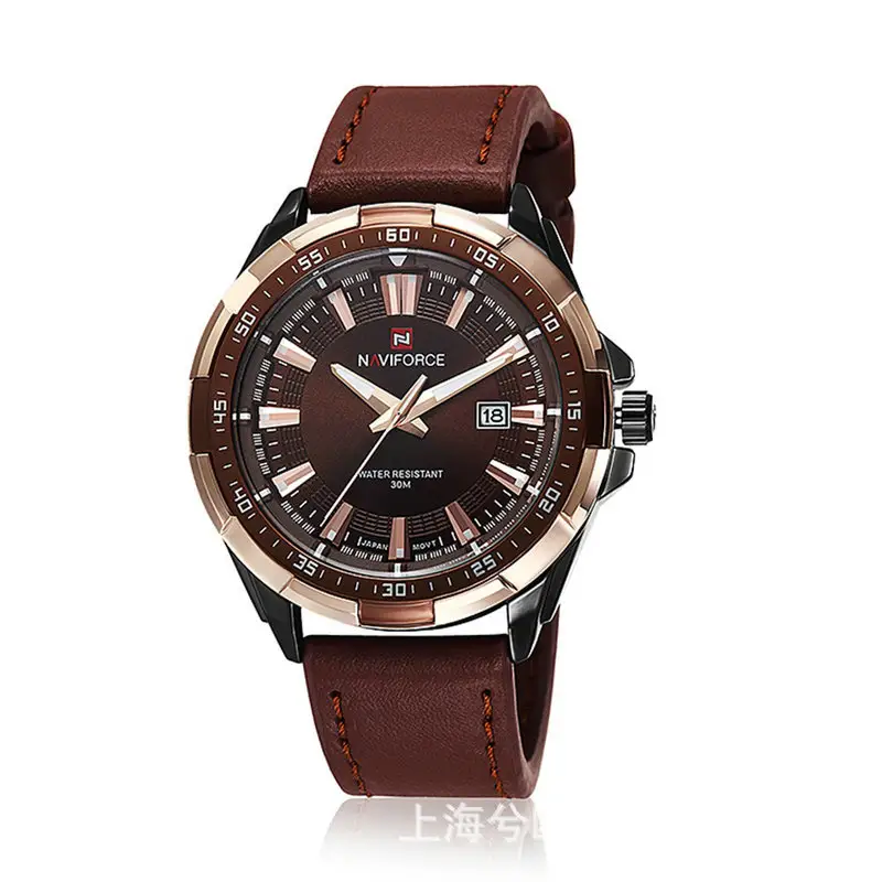 NAVIFORCE 9056 Men's Fashion Casual Sport Waterproof Leather Quartz Watches Man Wristwatch Clock Relogio Masculino