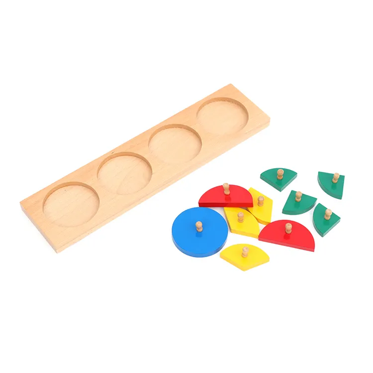 Belajar Awal Sumber Daya Pengajaran Montessori Math Bahan Logam Kayu Mainan Pendidikan Set Cut-Out Pecahan Lingkaran 1-4