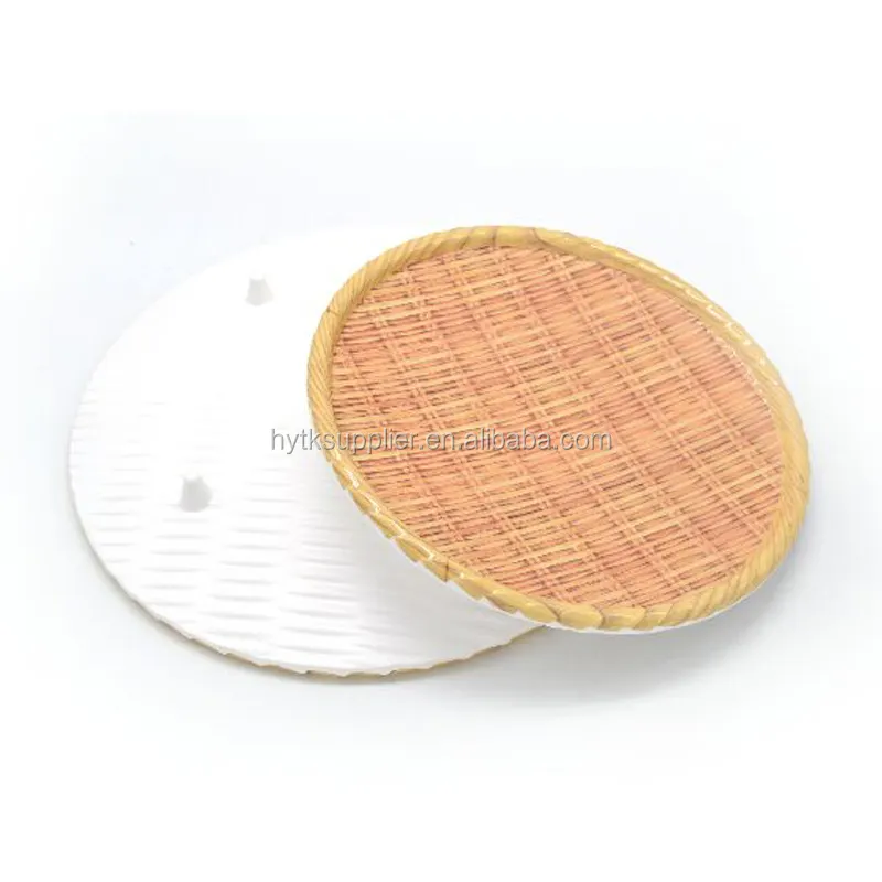 Creative design rattan bamboo melamine fruit plate,hot BBQ cooked food dish,home usage unbreakable breakfast tray