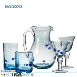 conjunto 14105 sanzo personalizado fabricante de vidrio de tiro de vidrio de vino juego de vidrio azul con diseño de peces - Product Image 1