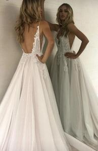 2025 Fashion a Line Sexy Open Back Ladies V Neck Applique Beach <strong>Boho</strong> Bohemian <strong>Wedding</strong> <strong>Dress</strong> - Product Image 2