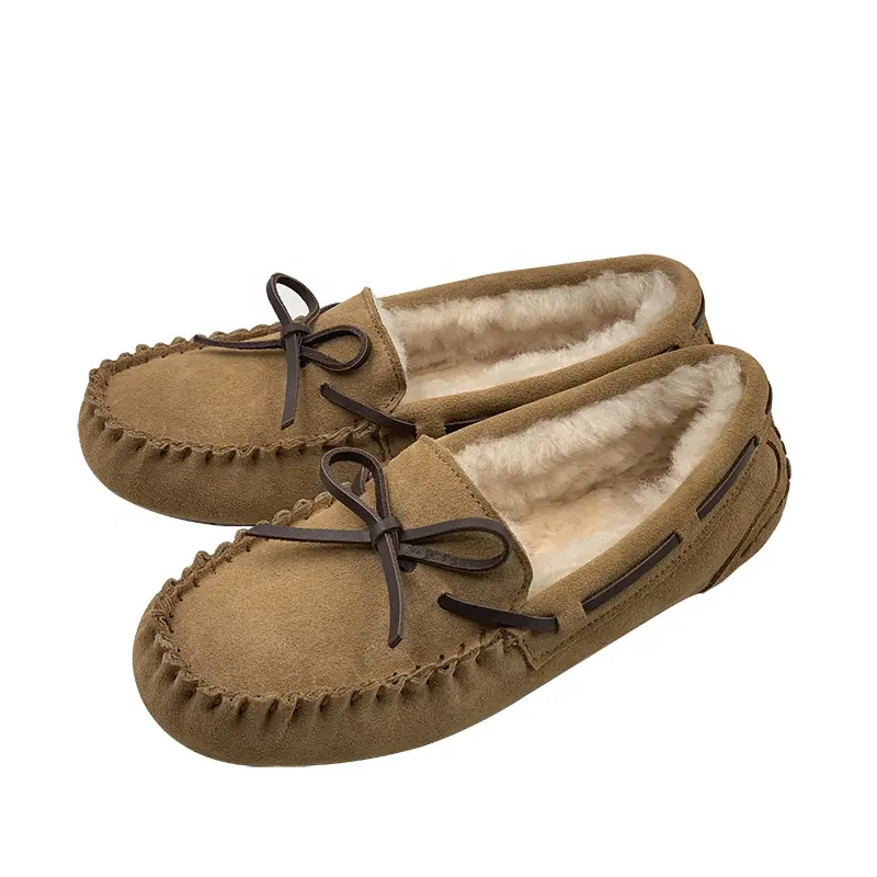 Fashion Winter Cow Suede Leather Moccasins Flat Women Loafer Shoes