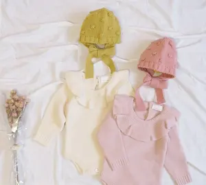 最新婴儿毛衣针织一件式针织图案纯色连身衣
