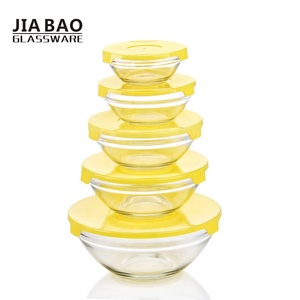 Bowls With Lids Bowl Plastic Soda Lime Glass Cheap 5pcs Glass Salad Bowls Set With Lids Clear Fruit Bowl Set Lunch Box Fresh Food Container Plastic Cover