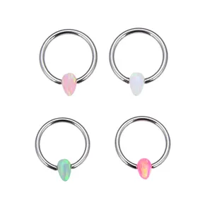Wholesale Opal Jewelled Titanium Captive Bead Rings Nose Rings Daith Piercing