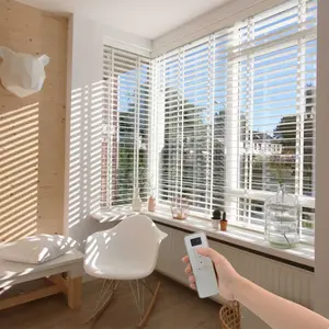 Custom Made Indoor Motorised White Wooden Venetian Blinds