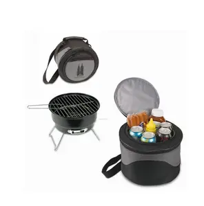 Round Portable Charcoal BBQ Grill With Cooler Tote Bag