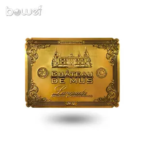 Tùy Chỉnh 3D Nổi Thương Hiệu Riêng Rượu Vang Vàng Vodka Whisky Rum Tequila Chai Kim Loại Nhãn - Product Image 1