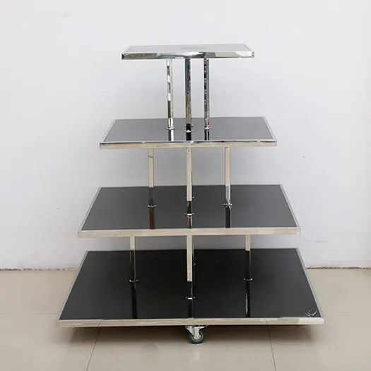 stainless steel with wood shelf clothes shop display rack stand