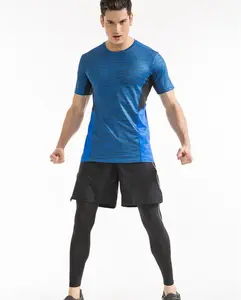 เสื้อยืดฟิตเนสสีเข้ากันสำหรับผู้ชายชุดใส่เล่นกีฬา