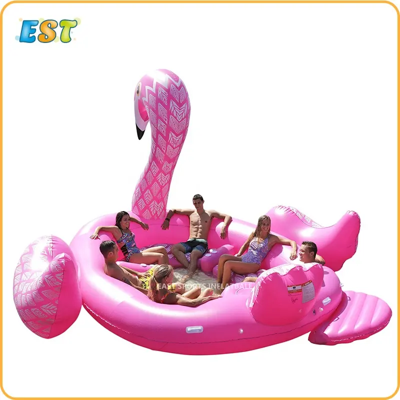 Flotador de piscina inflable para 6 personas, flamenco flotante, isla, para fiesta en verano