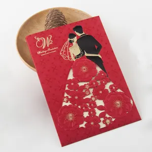 Invitaciones de boda Rojas impresas de lujo de China, última tarjeta, invitación de boda, corte láser