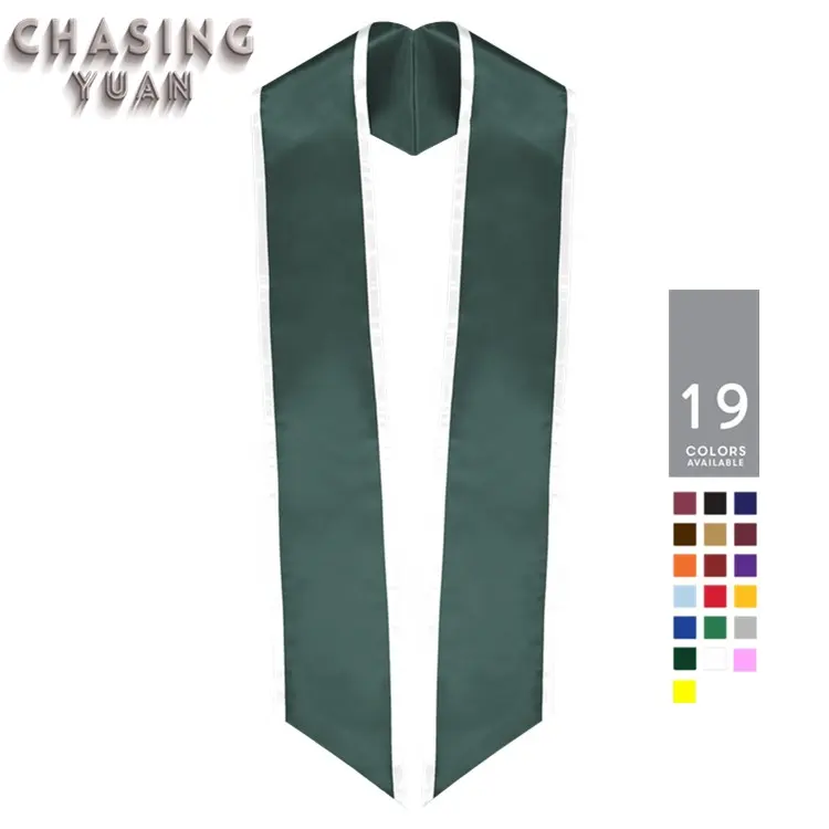 Hunter สีเขียวมุม Graduation Stole Sash สีขาว trim 72''long