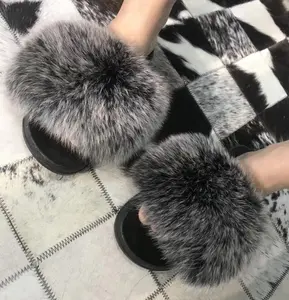 Ins Hot Mùa Hè Raccoon Fur Dép Slides Bán Buôn Thanh Lịch Bất Fox Fur Slides Dép Cho Phụ Nữ