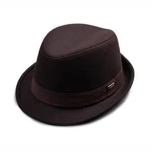 Sıcak satış fötr Gangster caz şapka ucuz promosyon düz fedora şapka toptan