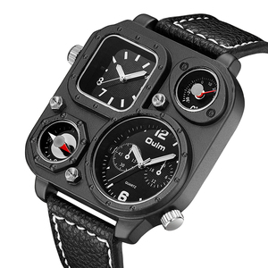 Top Luxury Men Watches Oulm Brand Square Dial Compass termometro <span class=keywords><strong>Design</strong></span> Dual Time Quartz <span class=keywords><strong>Vintage</strong></span> Sports Leather Watch - Product Image 3
