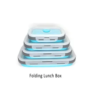 Kitchen accessories Home Storage Stocked Watertight Folding Silicone Lunch Box Set / 4 Pieces Food Containers Food Storage