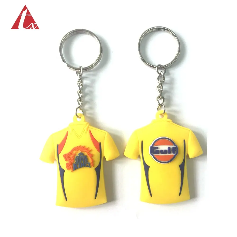 Custom Plastic Logo Soft Pvc 3d T-Shirt Ball Team Uniforms Clothes Key Chain Silicone Style Pvc Rubber Character Keychains