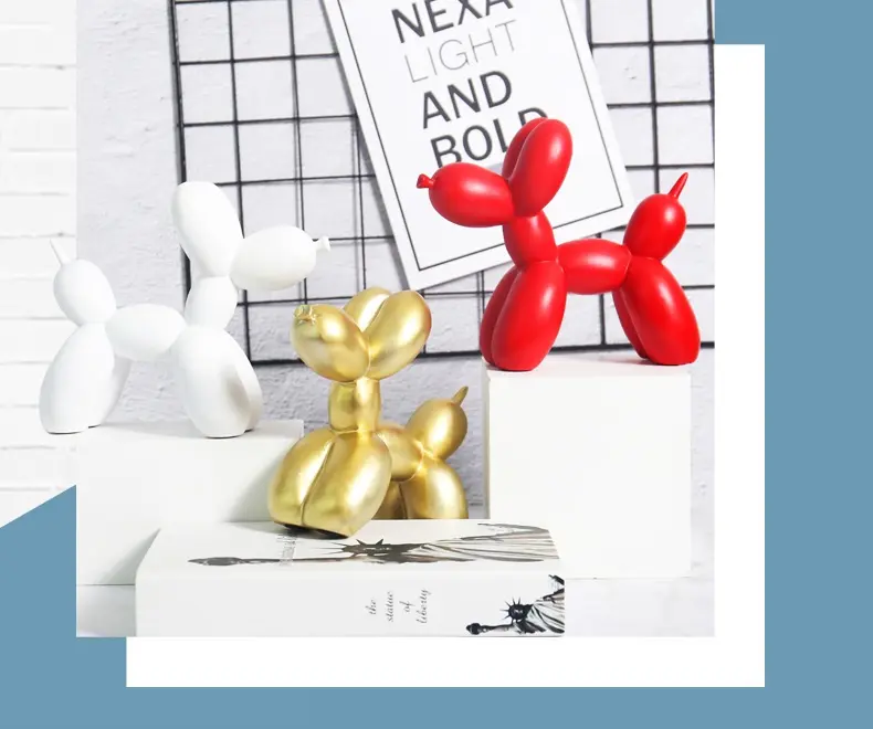 INVENTORY POLYRESIN CUTE BALLOON THEME STANDING COLORFUL SMALL PUPPY FASHION DOG STATUES BEST GIVEAWAY PARTY GIFTS TABLE TOPPER