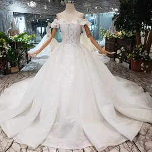 Jancember LS20402 off shoulder flower girls elegant saudi arabian long tail luxury wedding dress bridal gown