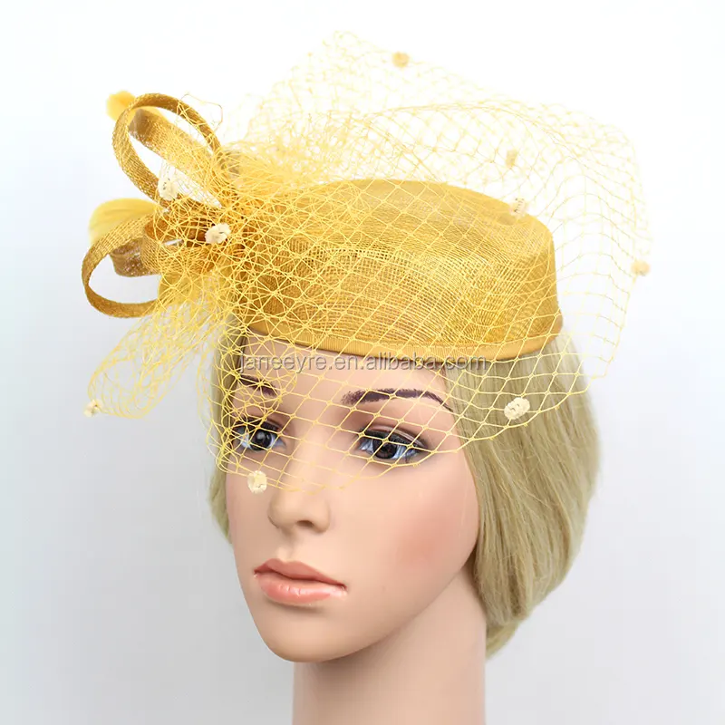 Wholesale Wedding Hair Accessories Gold Bridal Fascinator Hat With Veil