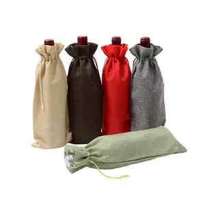 Stocked Eco reusable natural standard size 15x35cm jute drawstring winebottle bag