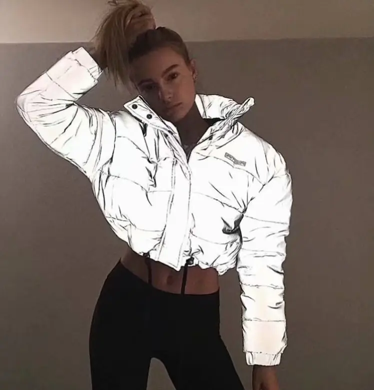 Women Oversized Cotton Jacket Winter Thick Pullover Reflection Coat Reflective Cropped Bomber Fashion Ins Female Y10530 Short