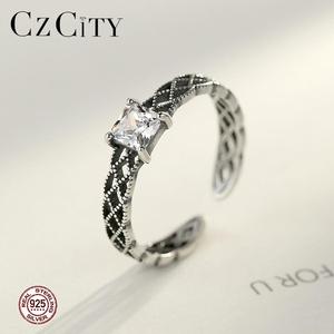 <span class=keywords><strong>Anello</strong></span> CZCITY Vintage in <span class=keywords><strong>Argento</strong></span> Sterling <span class=keywords><strong>925</strong></span> con Zirconia Cubica Nera Taglio Princess 5A - Product Image 4