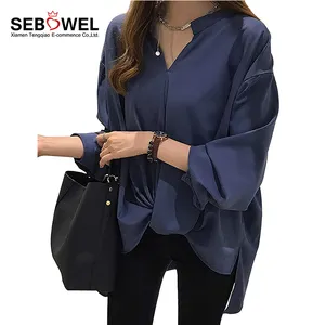 Ladies Front Tie Chiffon Shirts Spring Blouses Women Long T-shirt