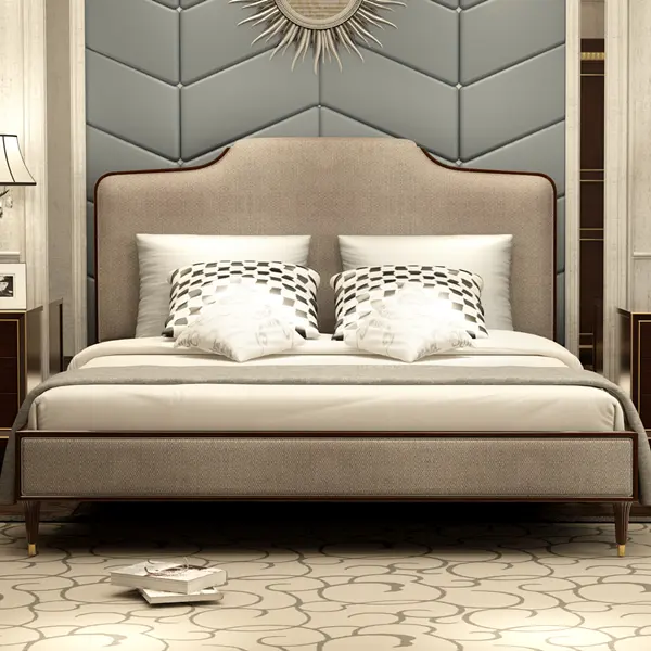 High End Comfortabele Dubbele Lederen Bed, Moderne Massief Houten Meubelen Slaapkamer Set