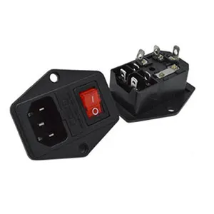 3-in-1 Inlet Module Plug 5A Glass Fuse Rocker Switch Red Light