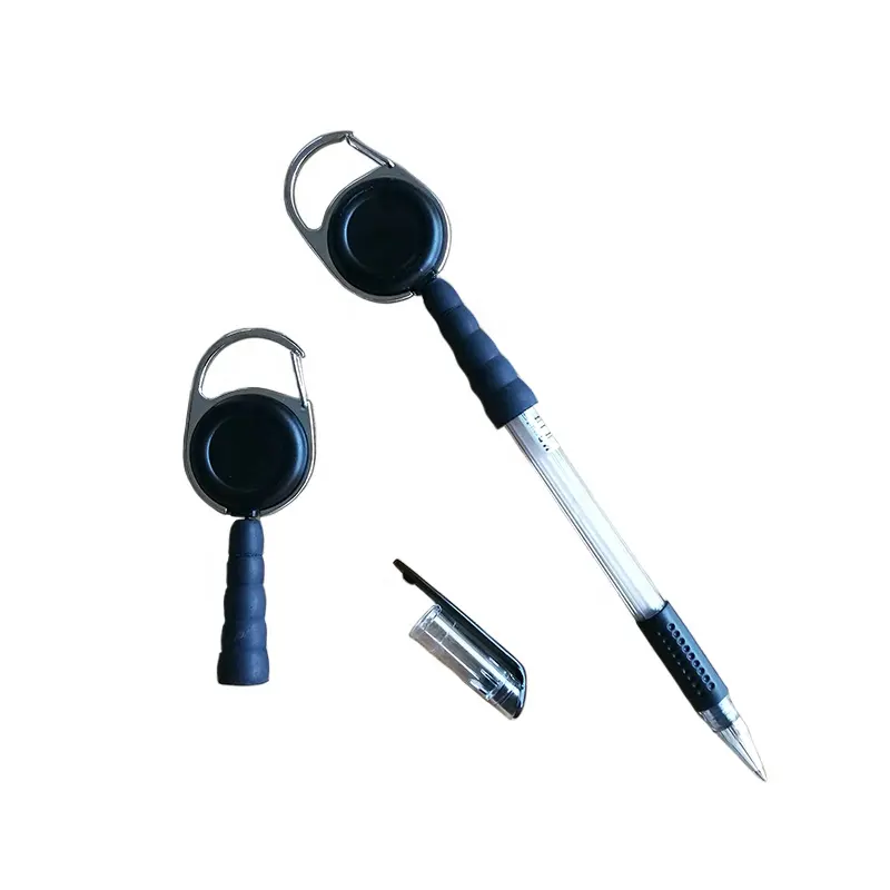 Custom carabiner retractable badge reel with pencil holder pen leash