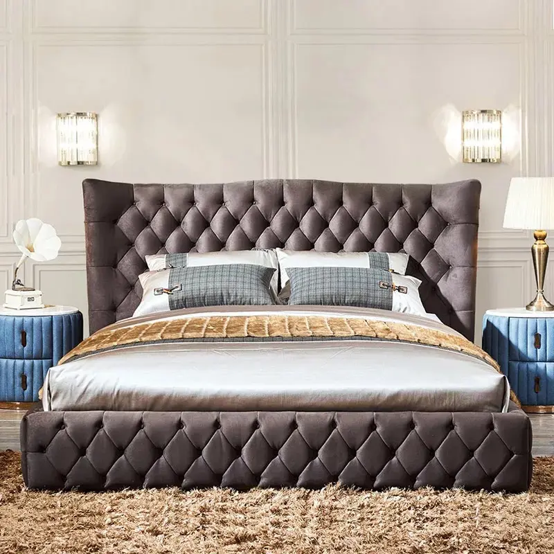 FO228 Luxus bett moderne neue Chesterfield Polster Leder High Head Board Bett weiche viktoria nische Schlafzimmer möbel Set