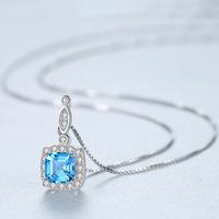 Xmxczcity — collier chaîne avec pendentif en topaze bleue, grand carré pour filles, zircone cubique, bijoux pour femmes