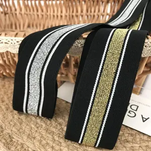 Supplying 4cm wide White Elastic Band with Gold Lurex yarn Black elastic ribbon with silver lurex yarn