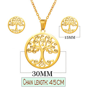 collar y aretes de juegos en acero inoxidable 316L <span class=keywords><strong>arbol</strong></span> especial en acero dorado inoxidable - Product Image 3
