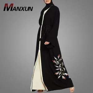 Beautiful Middle East Long Islamic Clothing With Hand Embroidery Maxi Muslim Dress Burqa Open Abaya Low Price Cardigan
