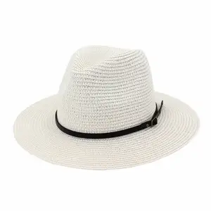 white panama hat paper straw hat with black leather lace