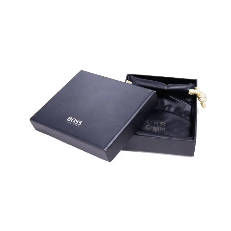 Black Kraft Paper Gift Box Custom Logo Silver Stamping Jewelry Packaging Wallet Box Belt Box