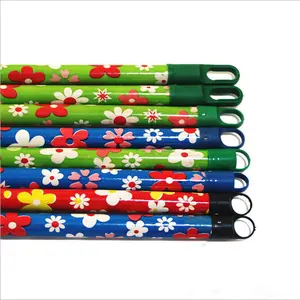 Wholesale different pattern color pvc coated wooden broom handle YONGJIE mop stick with cap