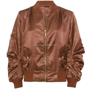 Simple Style Fashion Custom Polyester Satin Bomber <strong>Jacket</strong> for <strong>Women</strong> Windbreaker Bomber <strong>Lightweight</strong> Outwear Bomber <strong>Jacket</strong> - Product Image 1